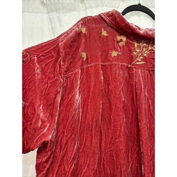 Johnny Was Tunic Shirt Button Up 3XL‎ Red Velvet Oversized Floral Embroidered - Picture 12 of 15
